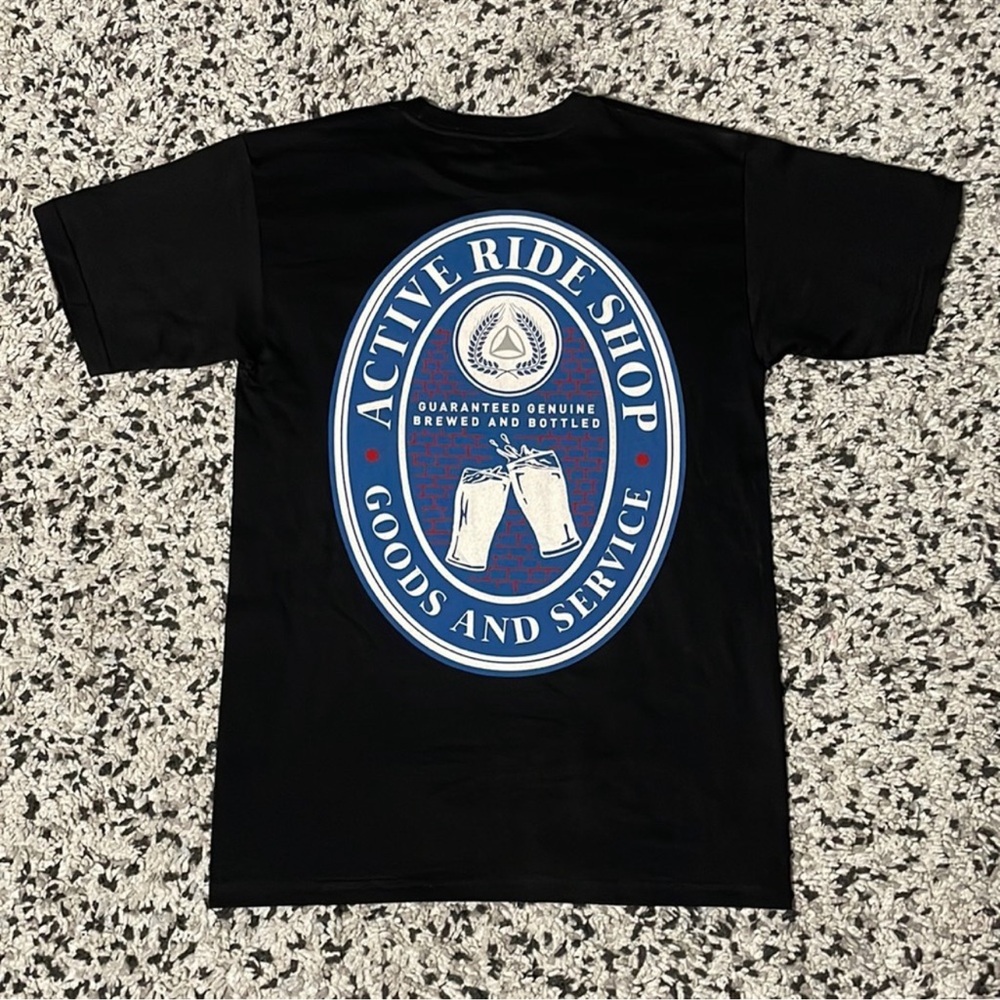 Active Ride Shop Tee Shirt Black Short Sleeve Cheers Label Logo Graphic Small